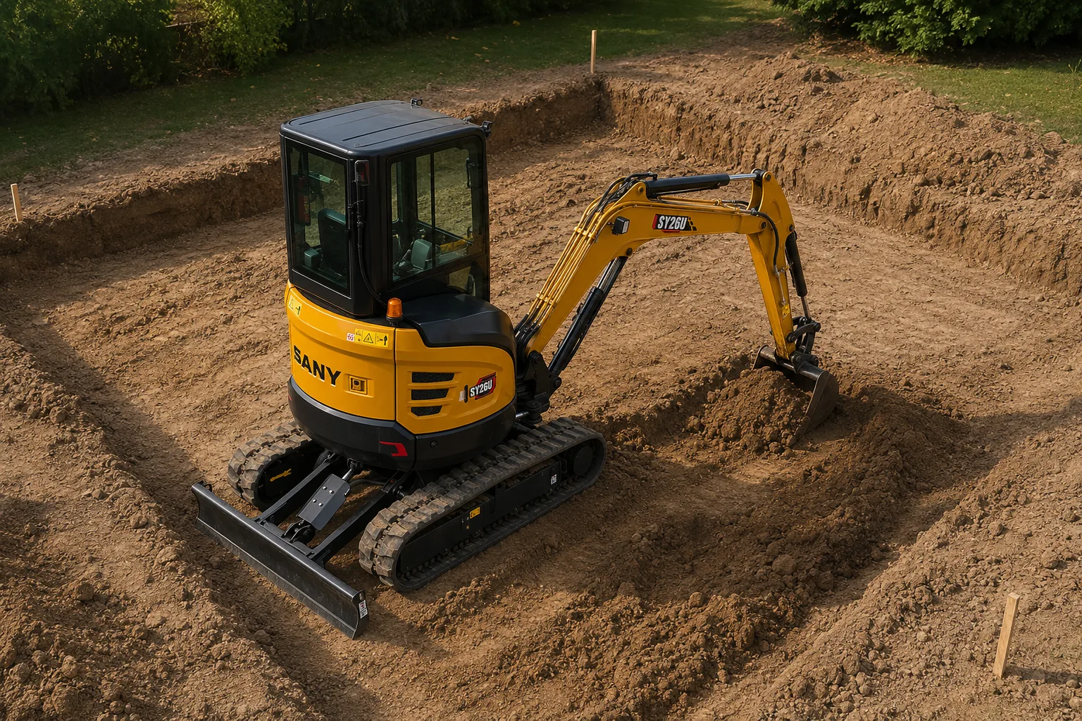 Wykop pod fundamenty wykonany koparką i minikoparką